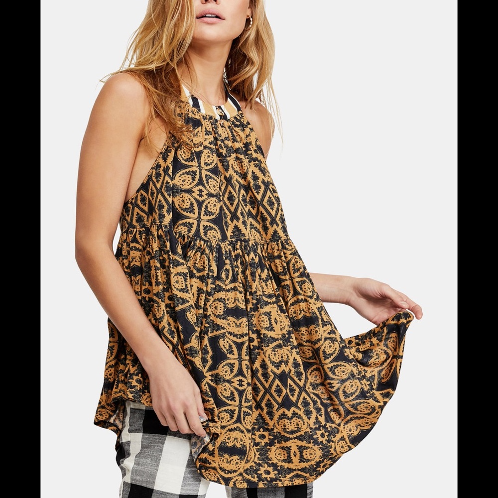 Free People Mimi Printed High-Low Halter Tunic